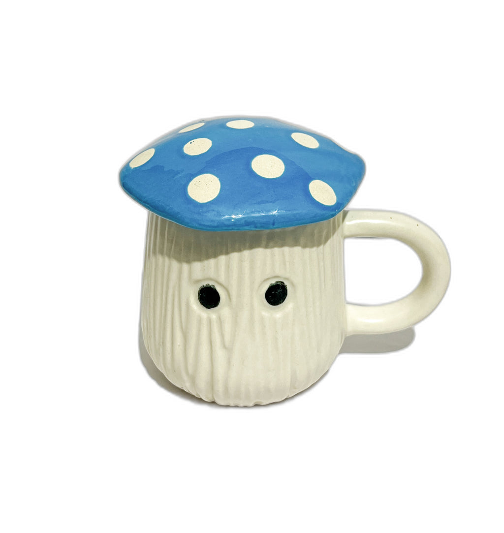 Ceramic Mushroom White Mug with Lid