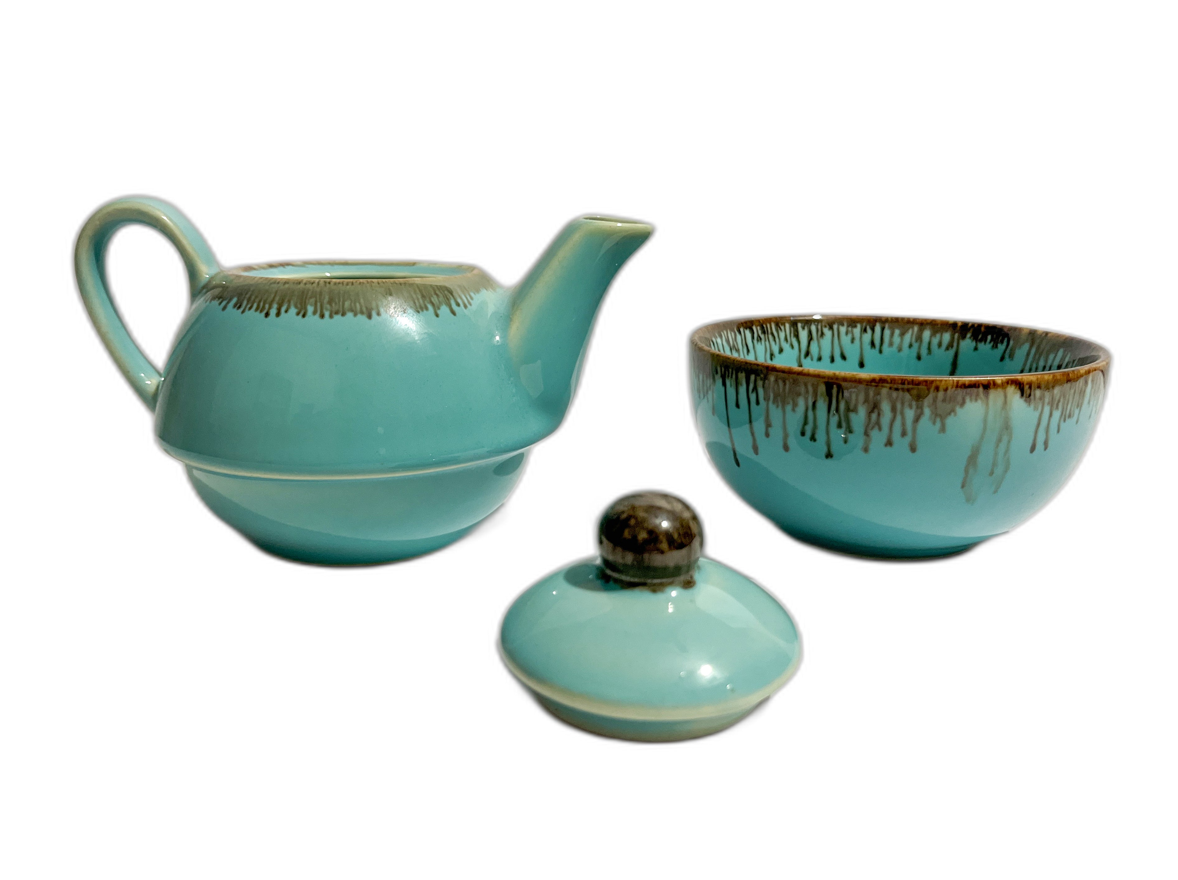 Blue Ceramic double decker Teapot for One – Small Tea Pot & Cup Set