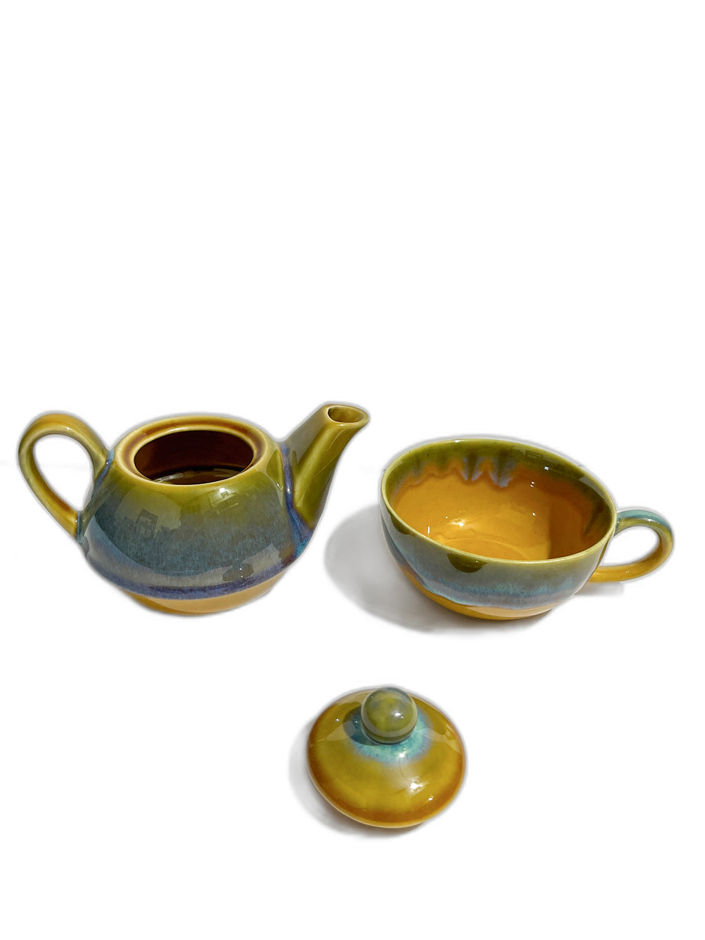 Stone Yellow Double-Decker Teapot for One – Ceramic Tea Pot & Cup Set