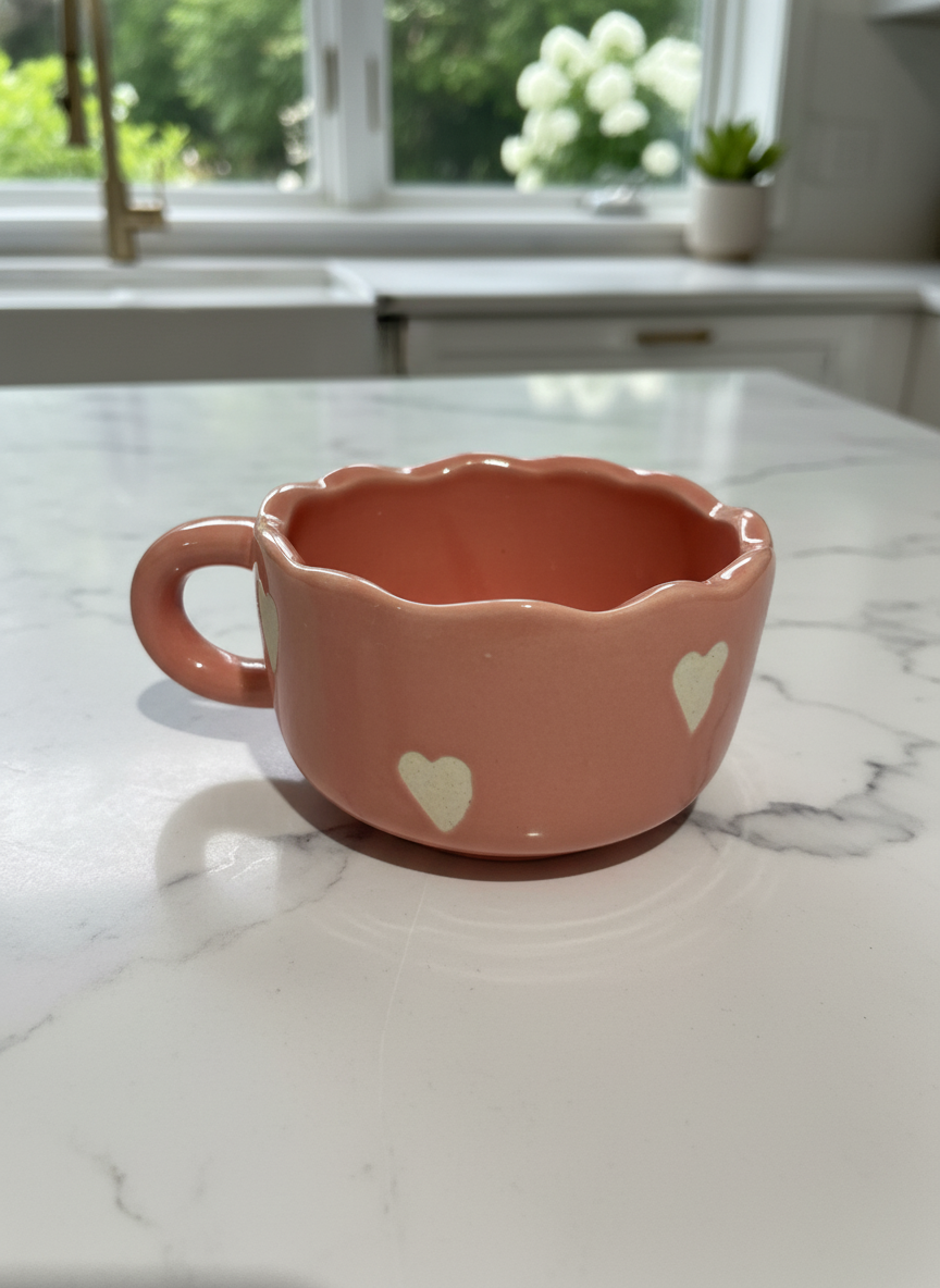 Pink Ceramic Mug with White Heart