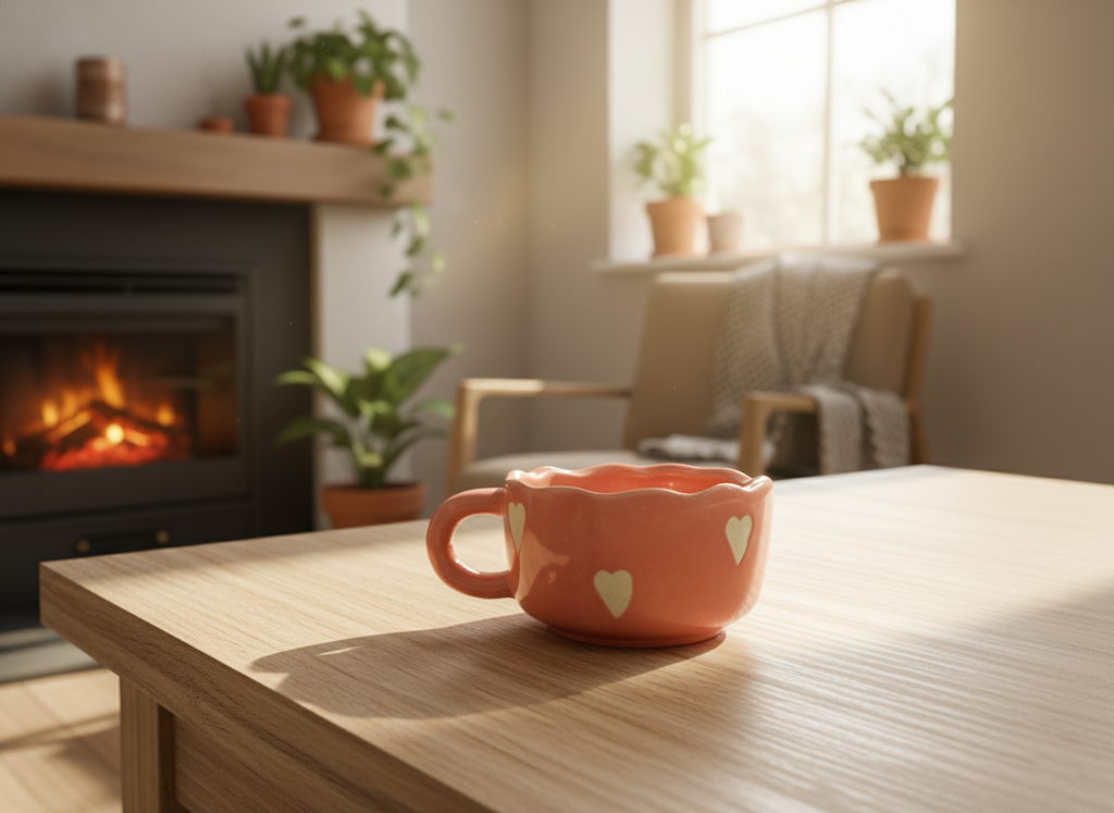 Pink Ceramic Mug with White Heart