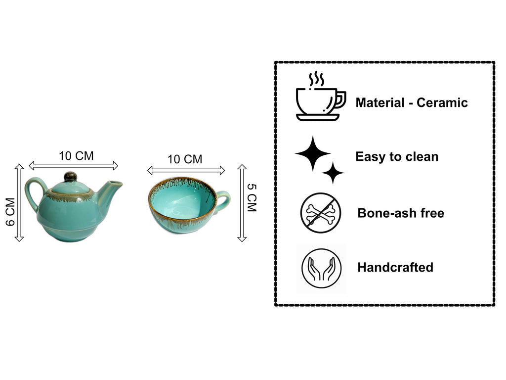 Blue Ceramic double decker Teapot for One – Small Tea Pot & Cup Set