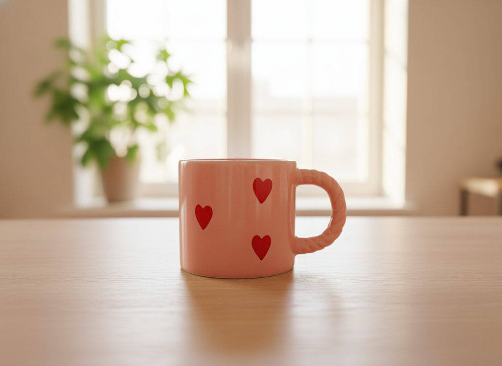 Pink Red-Heart Ceramic Mug