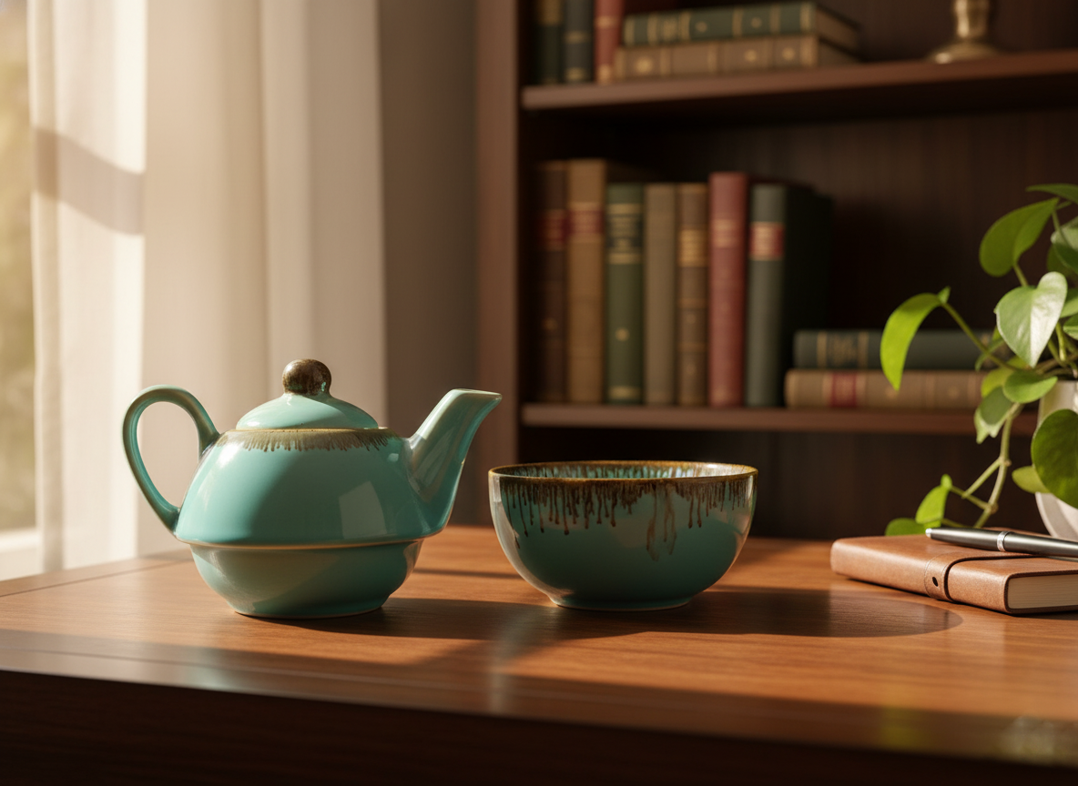 Blue Ceramic double decker Teapot for One – Small Tea Pot & Cup Set