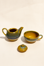 Stone Yellow Double-Decker Teapot for One – Ceramic Tea Pot & Cup Set