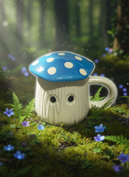 Ceramic Mushroom White Mug with Lid