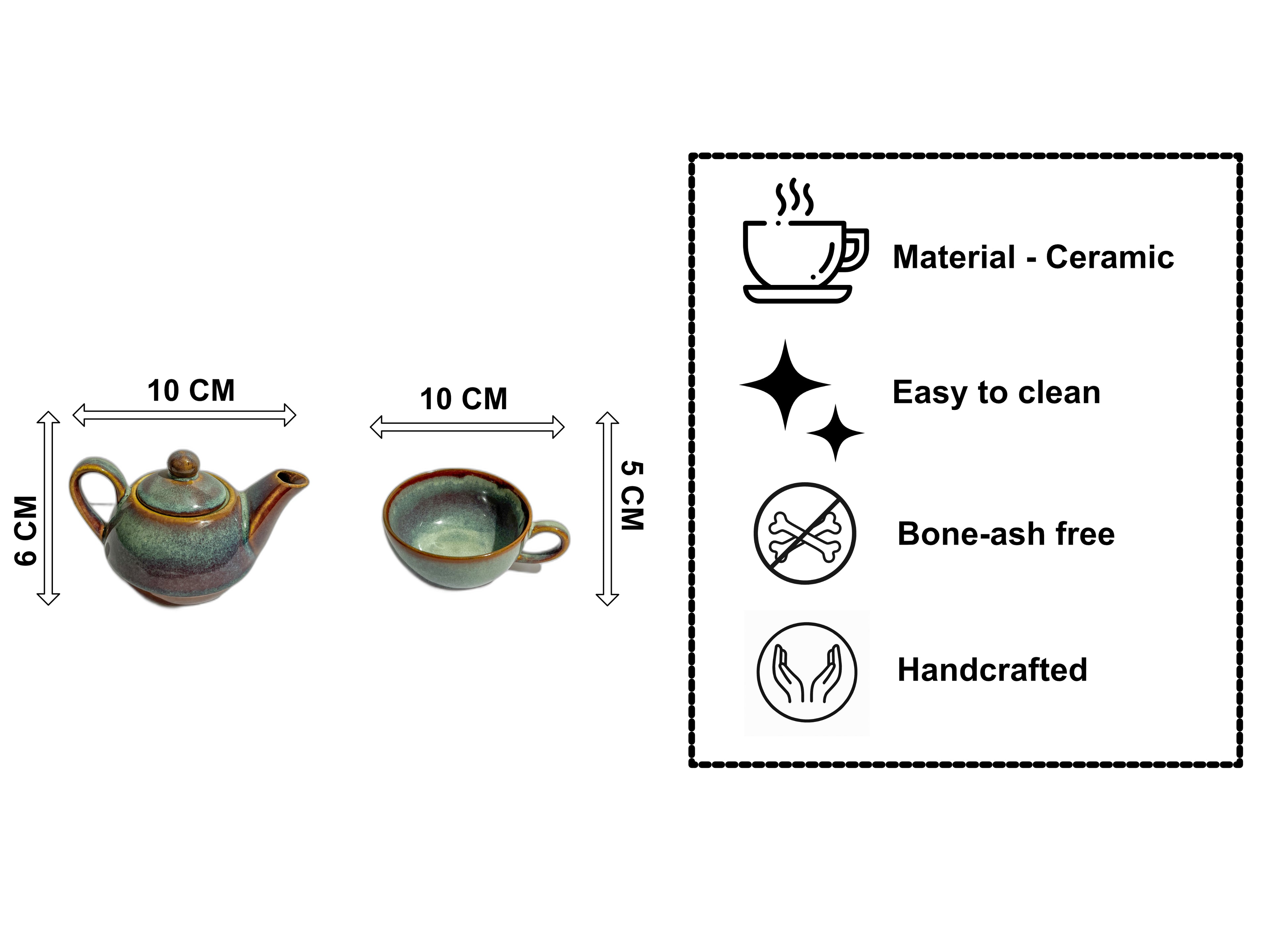 Stone Blue Double-Decker Teapot for One – Ceramic Tea Pot & Cup Set